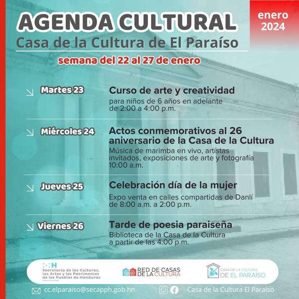 Agenda semanal Casa de la Cultura de El Paraíso