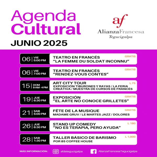 Agenda Cultural Junio: Alianza Francesa Tegucigalpa 